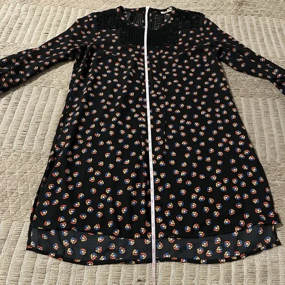 Meadow Rue Anthropologie Women XS Black Printed Crochet Tunic 70s Boho Hippie - Picture 11 of 13